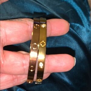 Gold-Tone & Rose Gold-Tone Designer Inspired Bangle Bracelet Set stainless steel